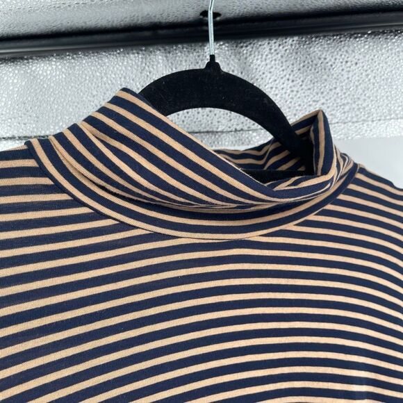 J.Crew Women’s Navy Camel Striped Cotton Tissue Long Sleeve Turtleneck Size M - Picture 8 of 13